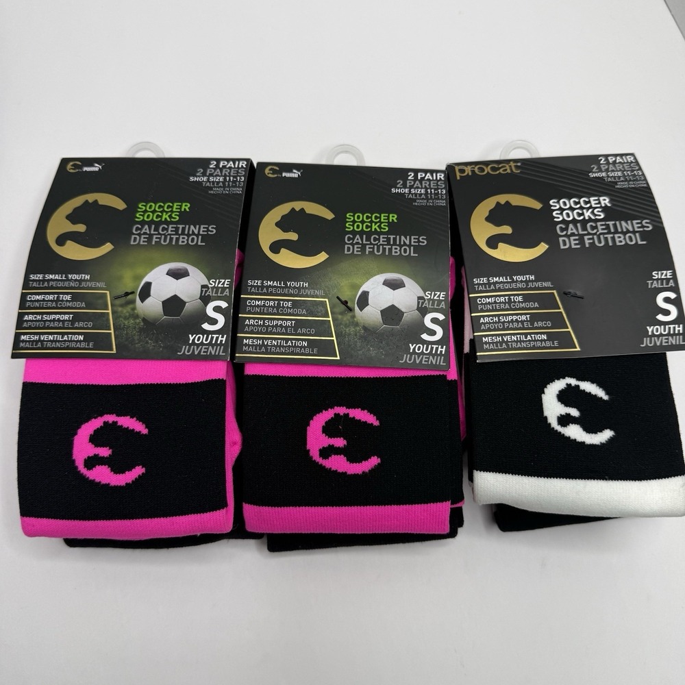 Puma ProCat Youth Soccer Socks Size S 6 Pairs Pink Black White 11-13